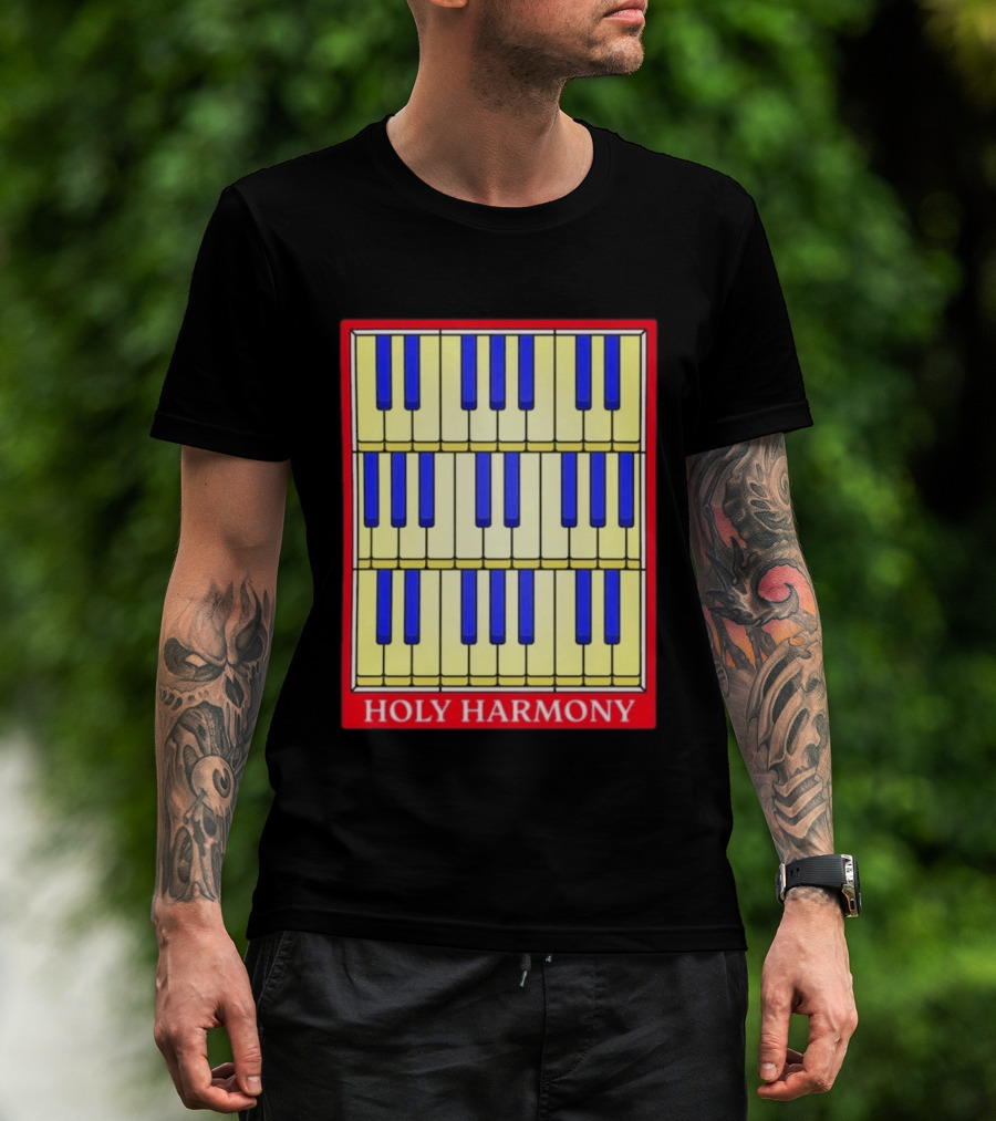 Holy Harmony Stained Glass Piano Keyboard Classical Music T-Shirt