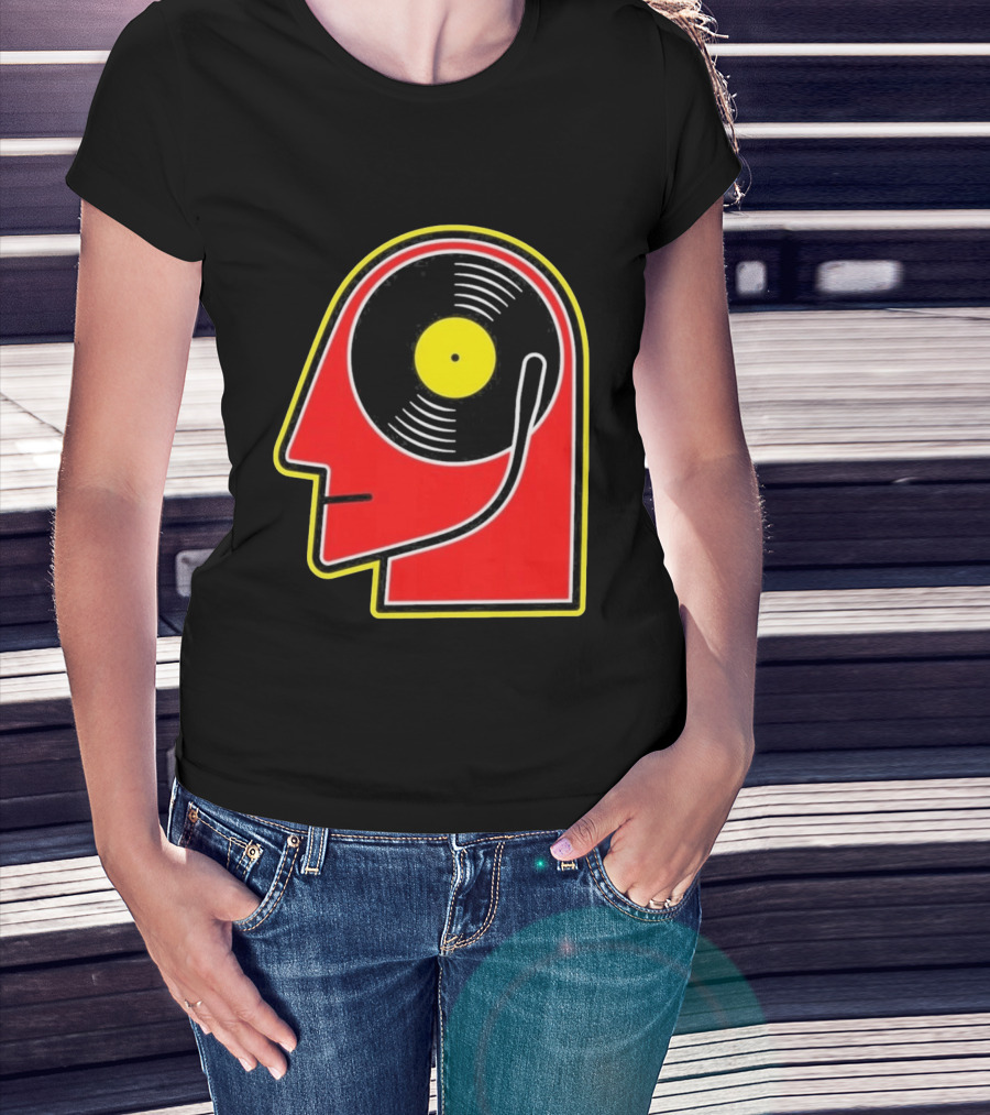 Vinyl Album Head With Record Disc Ear Retro Music T-Shirt