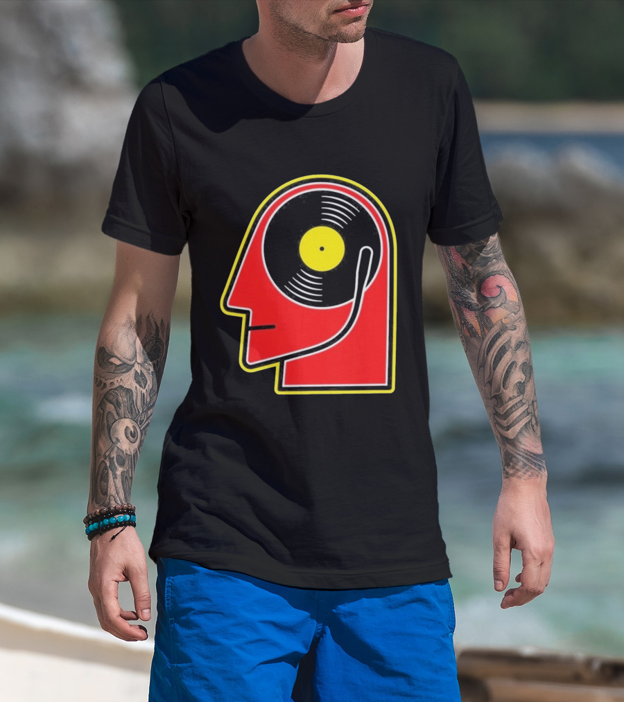 Vinyl Album Head With Record Disc Ear Retro Music T-Shirt