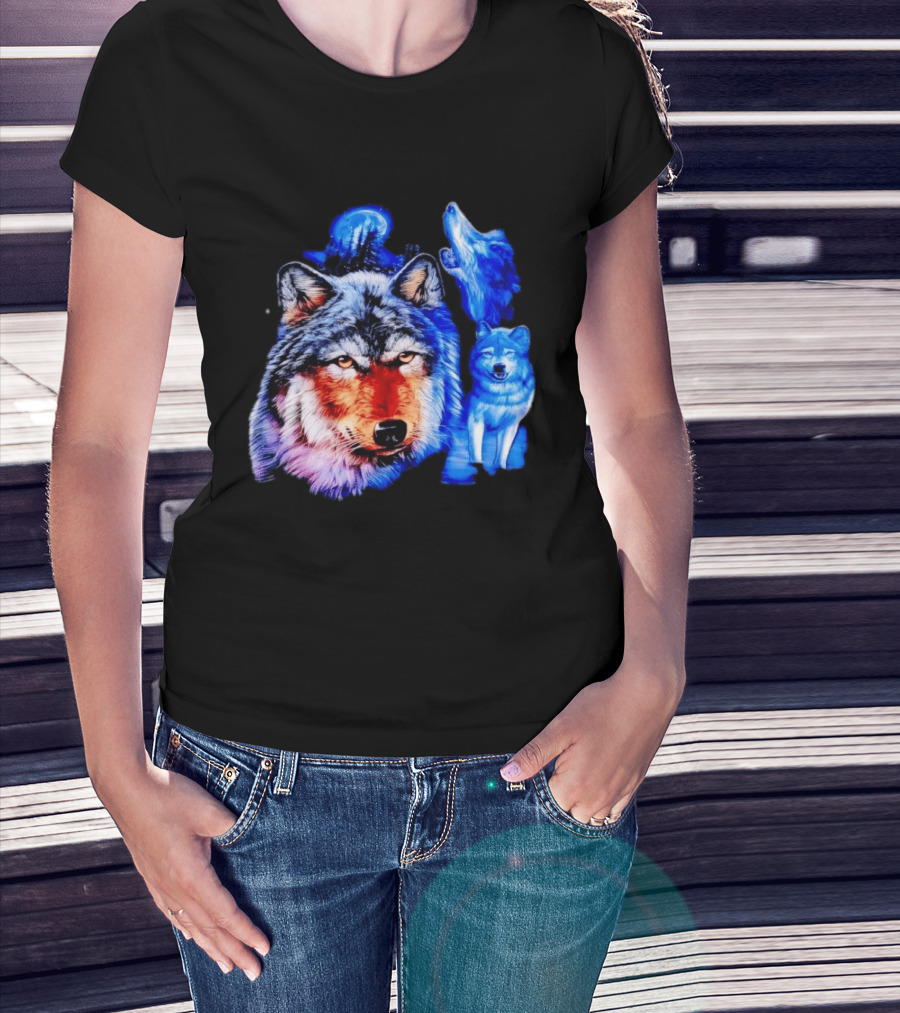 Wild Wolf Pack Moon Night Scene Nature Wildlife Wolves Howling T-Shirt
