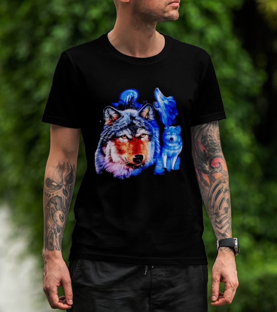 Wild Wolf Pack Moon Night Scene Nature Wildlife Wolves Howling T-Shirt