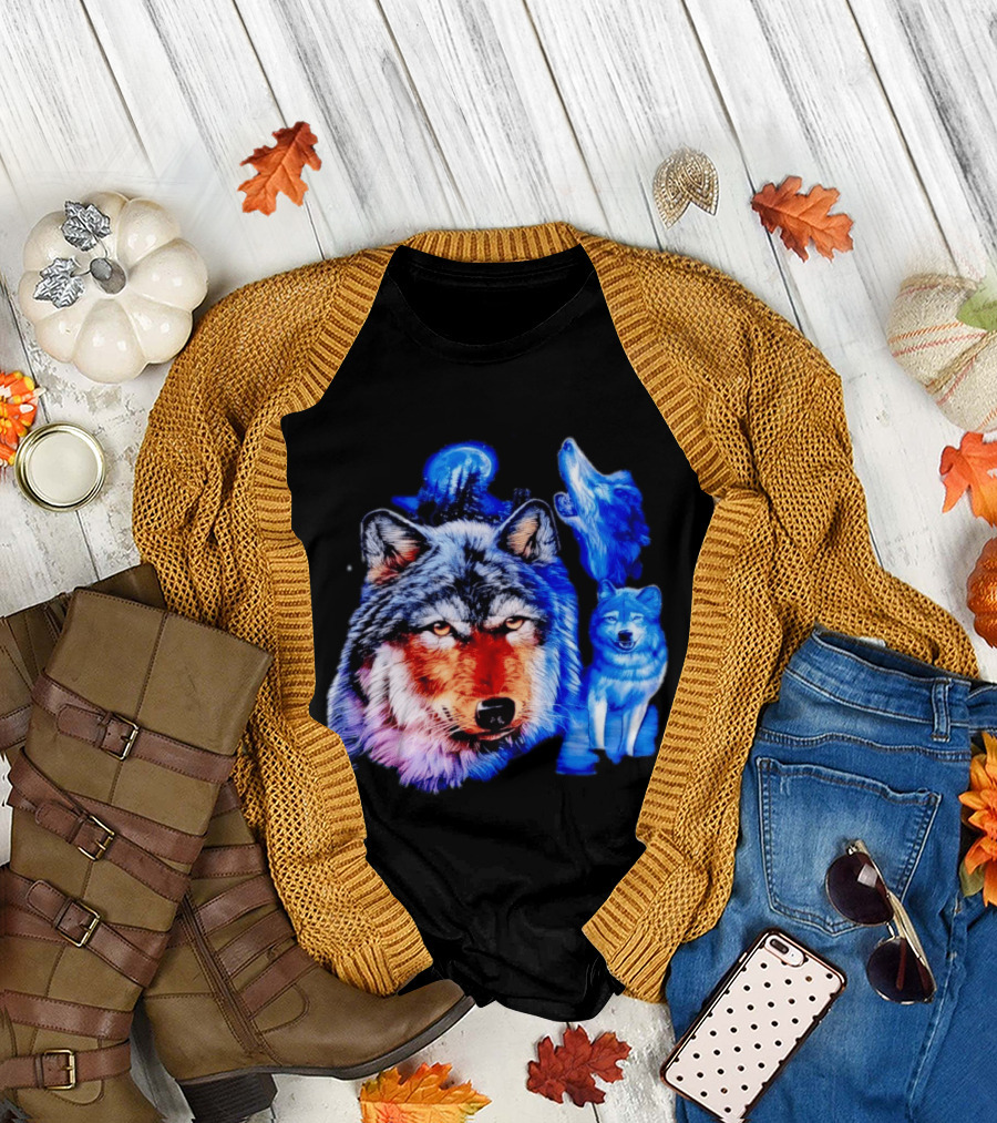 Wild Wolf Pack Moon Night Scene Nature Wildlife Wolves Howling T-Shirt