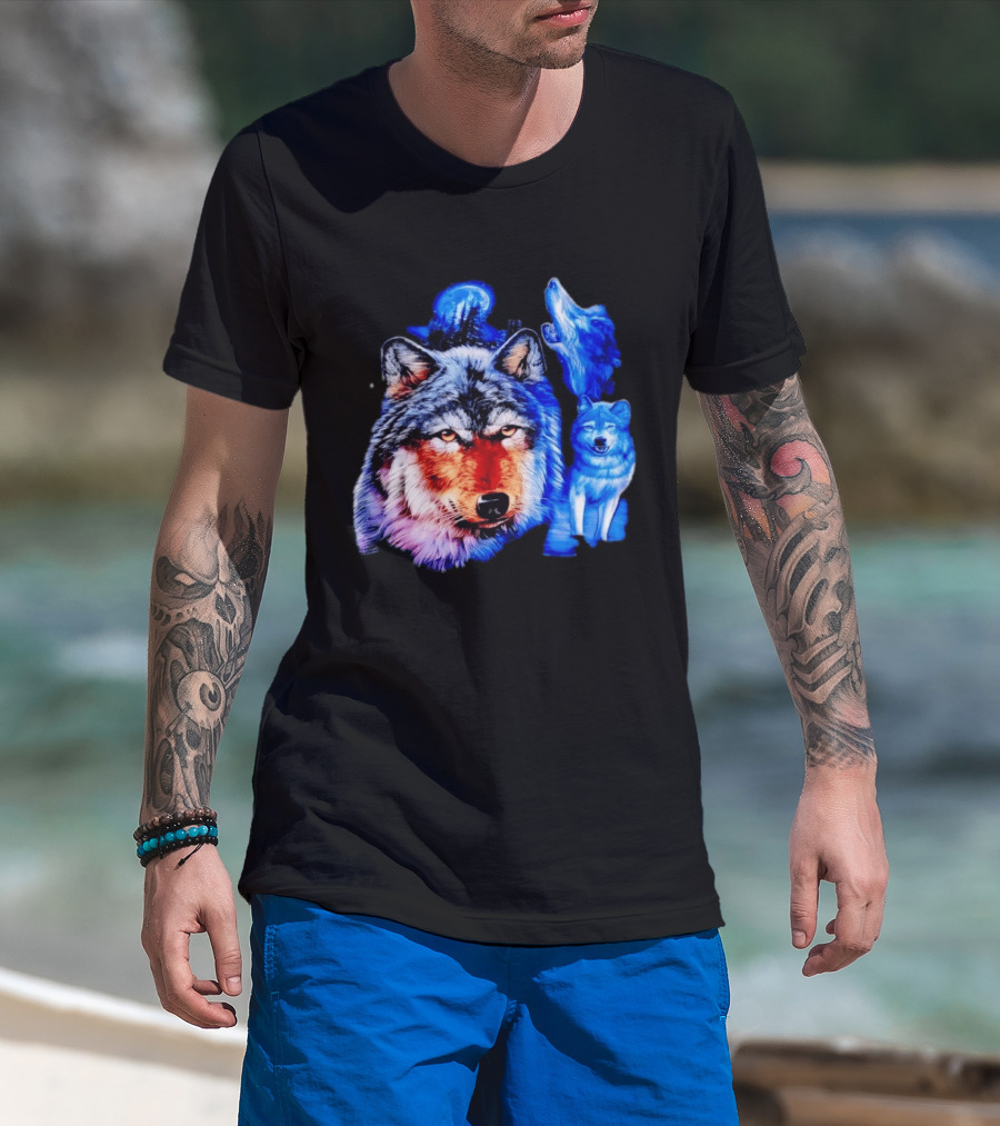 Wild Wolf Pack Moon Night Scene Nature Wildlife Wolves Howling T-Shirt