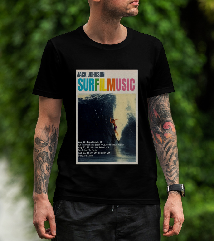 Jack Johnson Surf Film Music Tour Long Beach San Rafael Boulder August 2026 Events T-Shirt