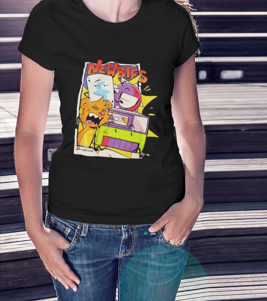 Newbies RaidingSalmon Cartoon Boombox And Cards Explosion T-Shirt