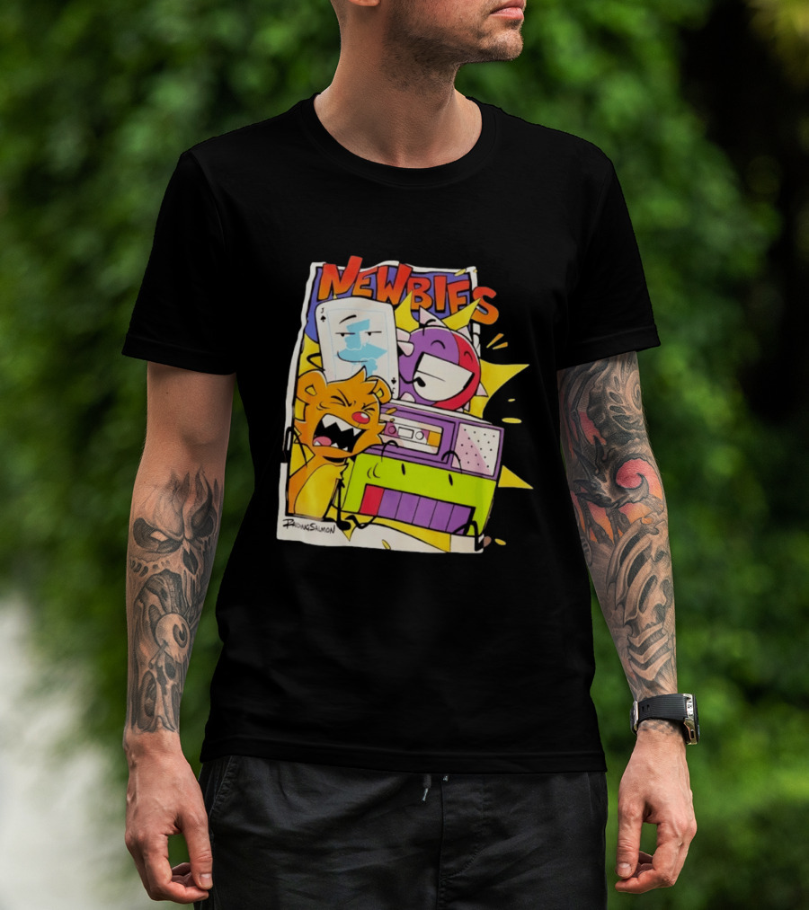 Newbies RaidingSalmon Cartoon Boombox And Cards Explosion T-Shirt