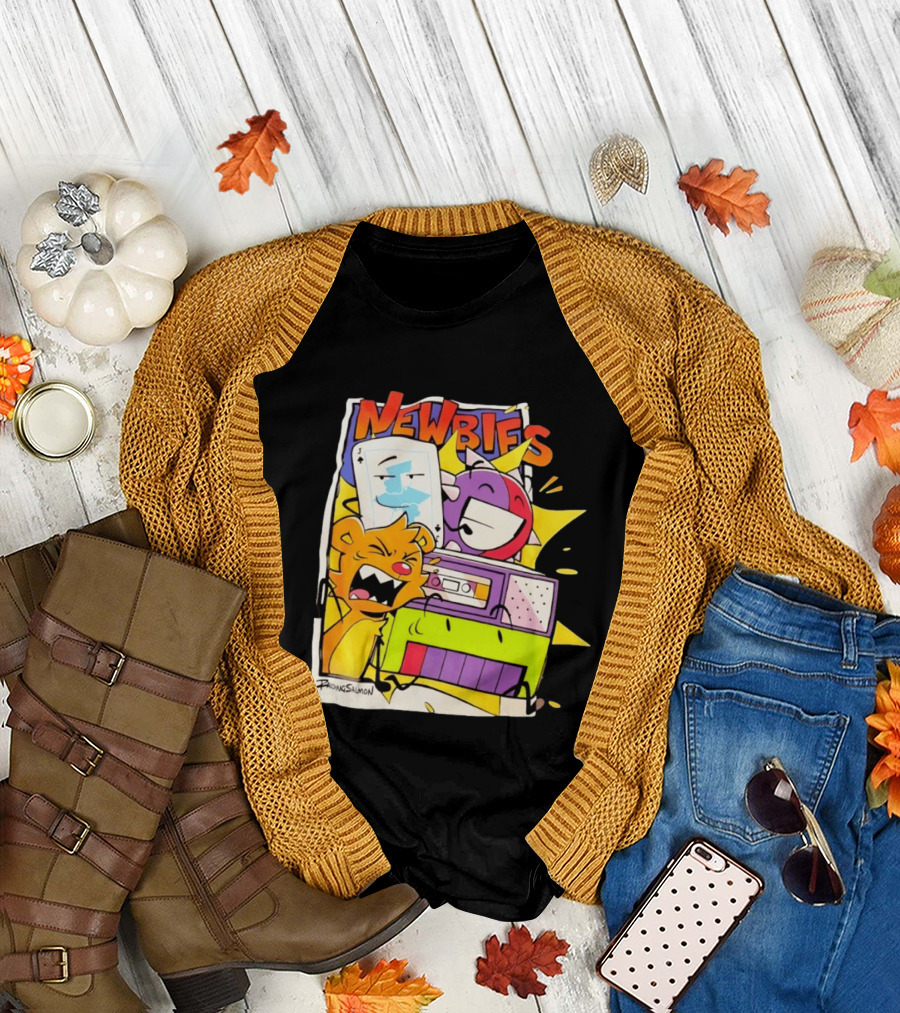 Newbies RaidingSalmon Cartoon Boombox And Cards Explosion T-Shirt