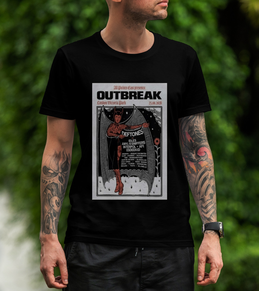 All Points East Presents Outbreak London Victoria Park 25.08.2026 Deftones Idles Amy Sniffers Interpol AFI Esdeekid T-Shirt