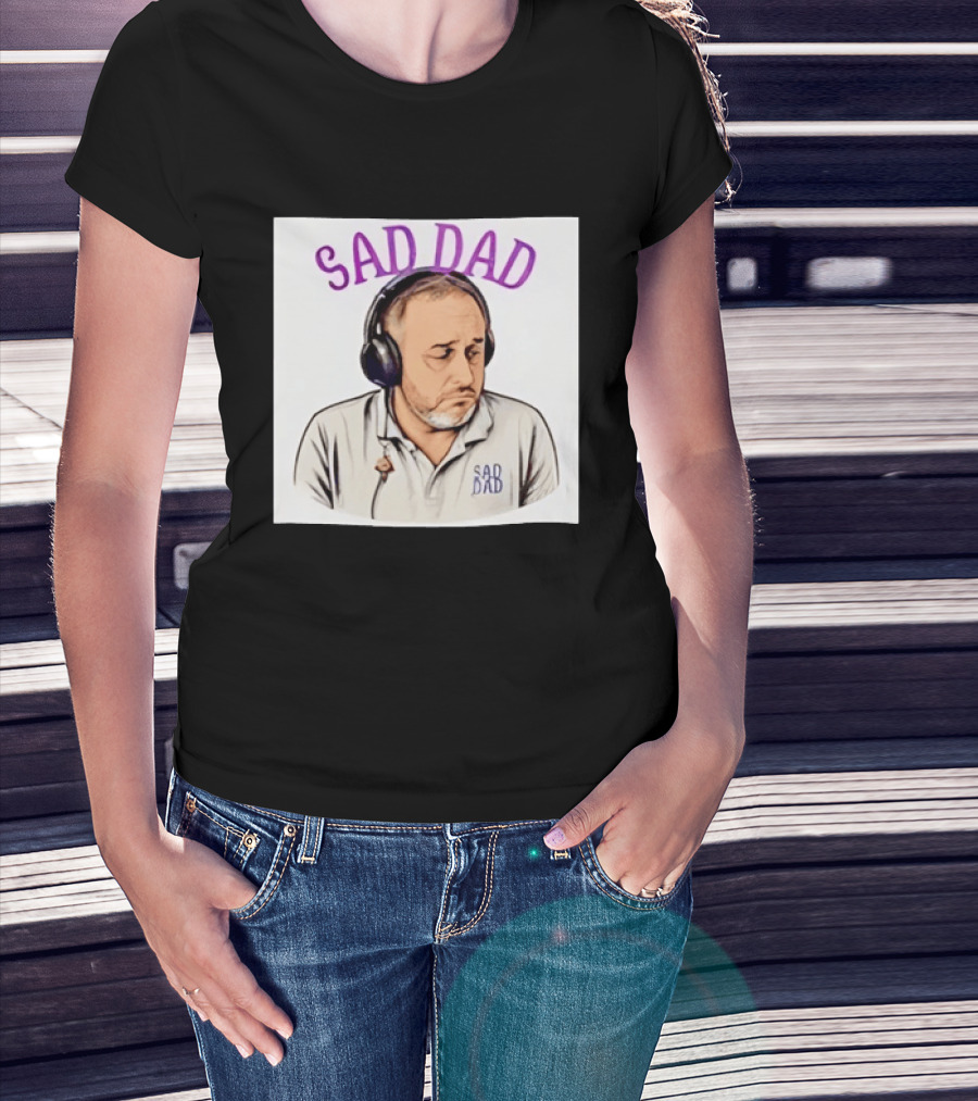 Sad Dad Headphones Fatherhood Parenting Mood T-Shirt