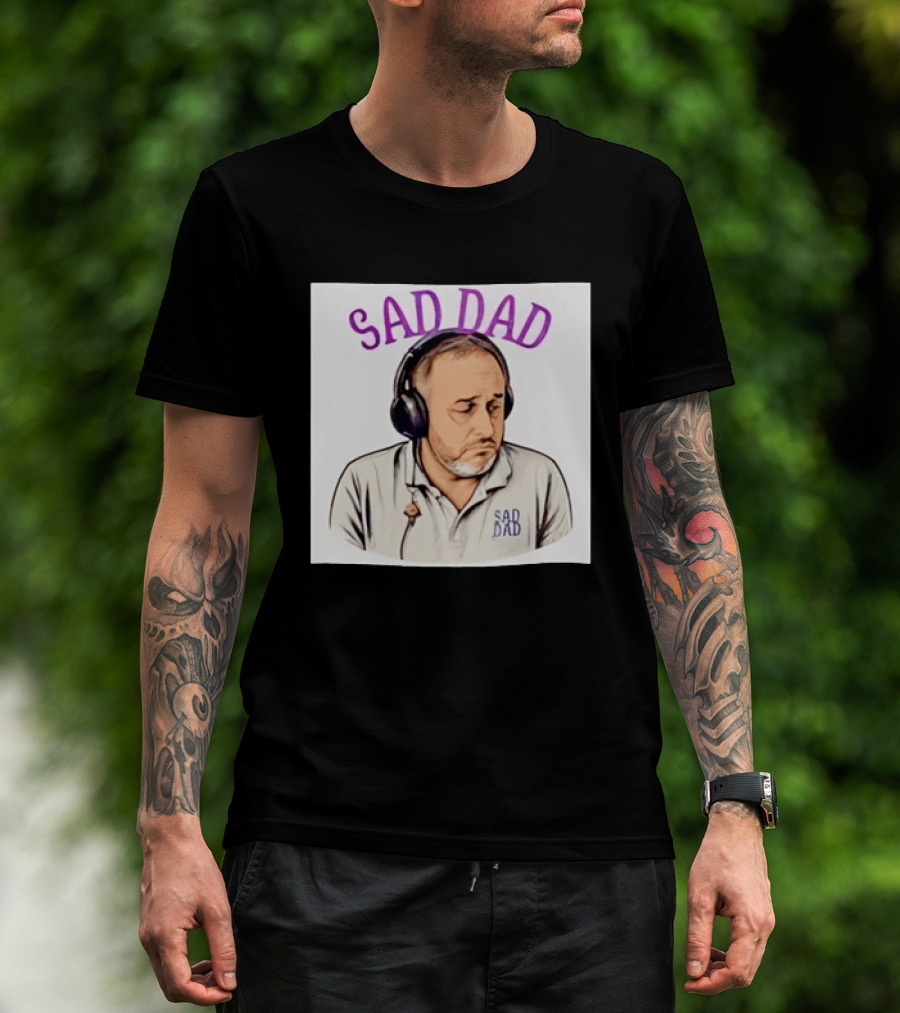 Sad Dad Headphones Fatherhood Parenting Mood T-Shirt