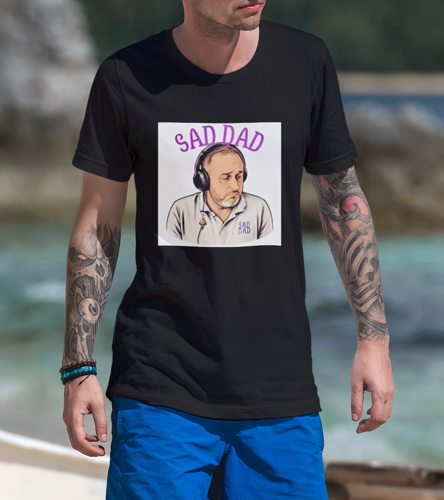 Sad Dad Headphones Fatherhood Parenting Mood T-Shirt