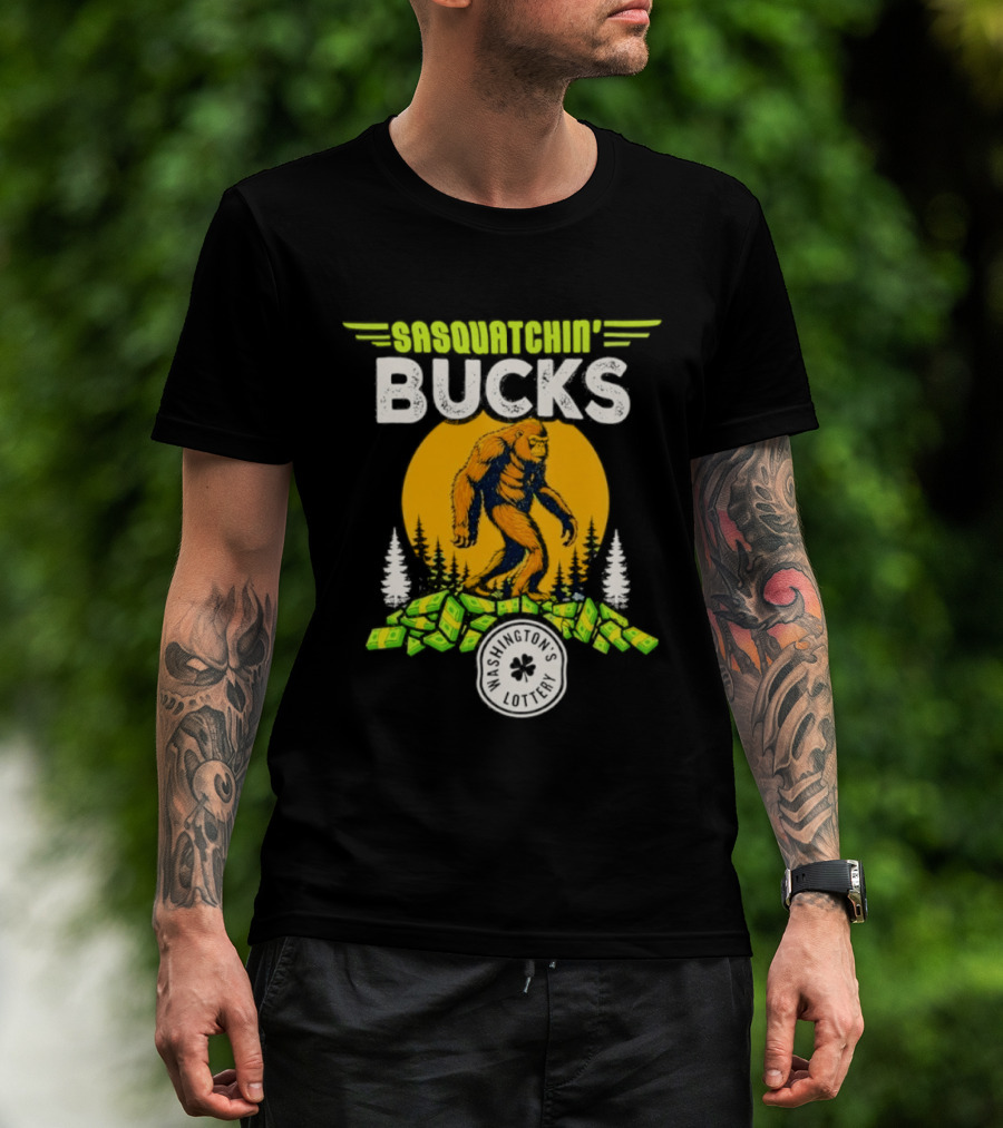 Sasquatchin' Bucks Bigfoot Money Walk And Trees T-Shirt