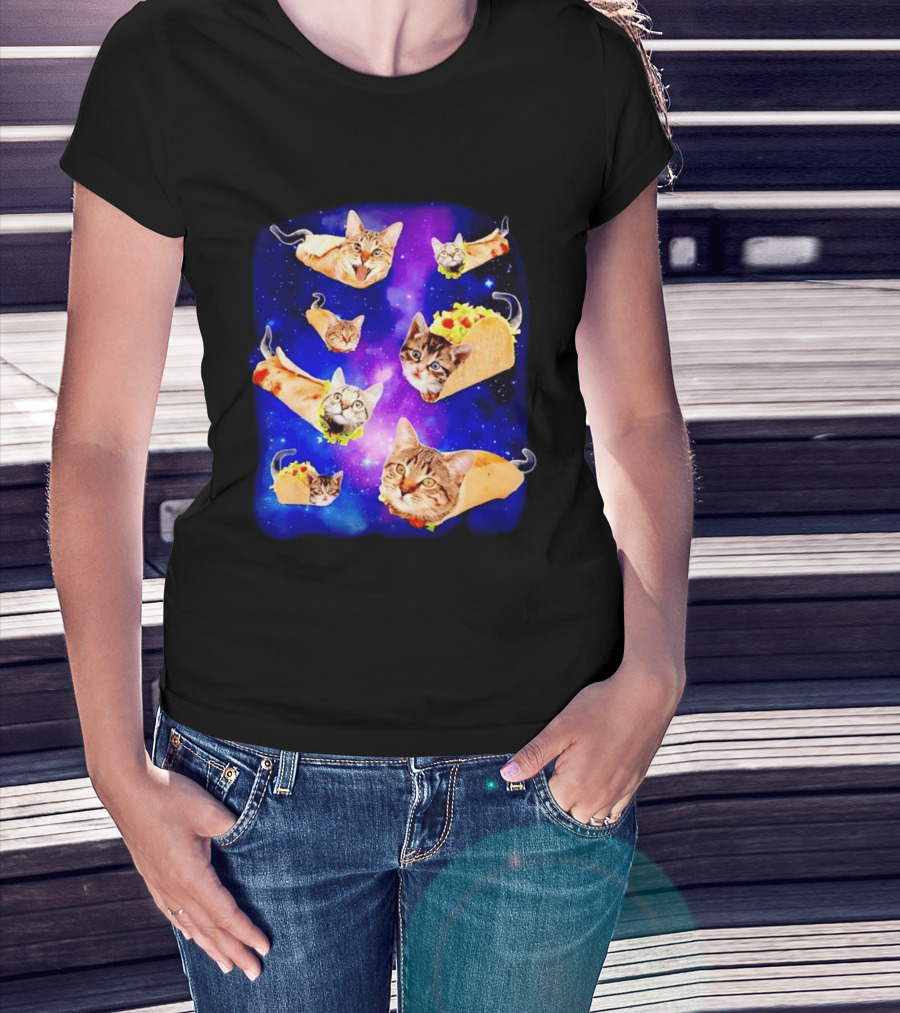 Cats In Space With Tacos And Burritos Taco Cat Cosmic Adventure T-Shirt