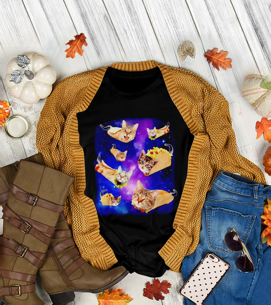 Cats In Space With Tacos And Burritos Taco Cat Cosmic Adventure T-Shirt