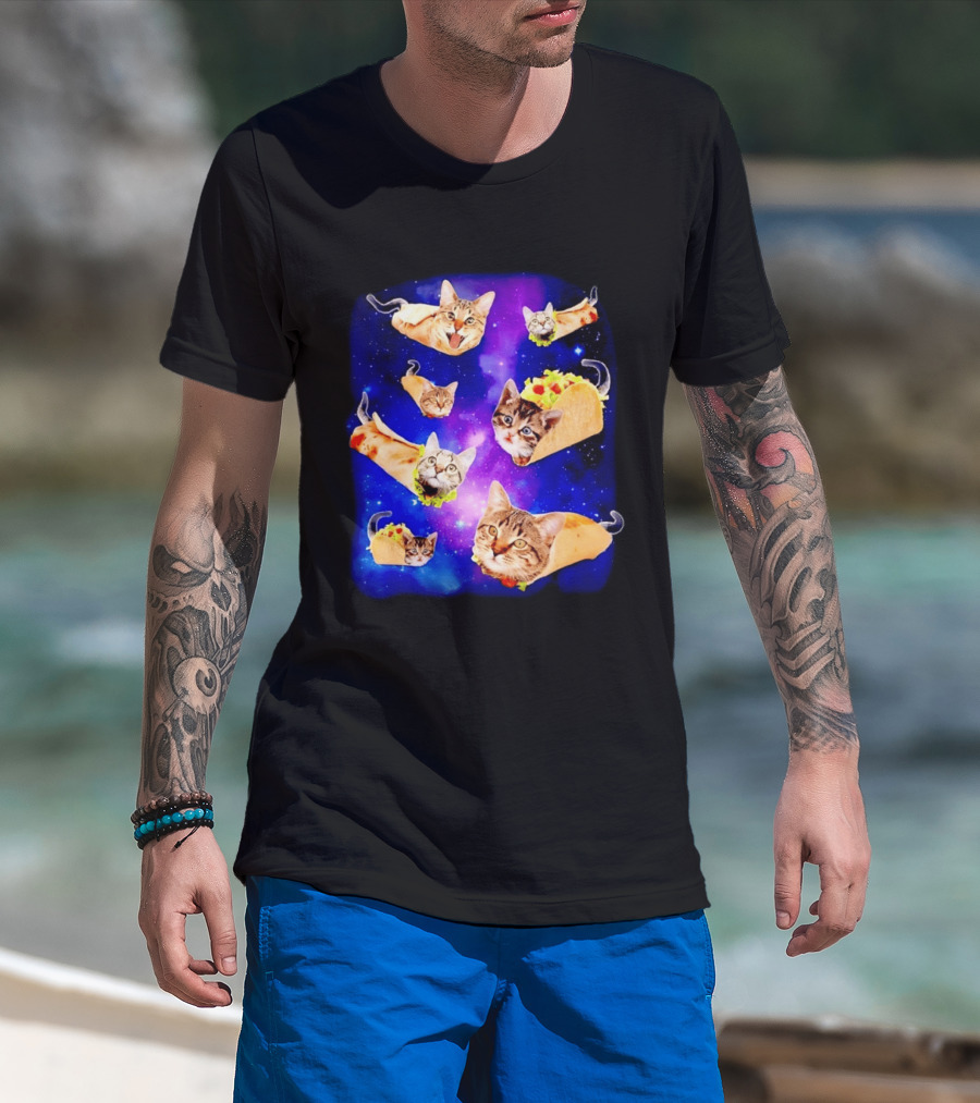 Cats In Space With Tacos And Burritos Taco Cat Cosmic Adventure T-Shirt
