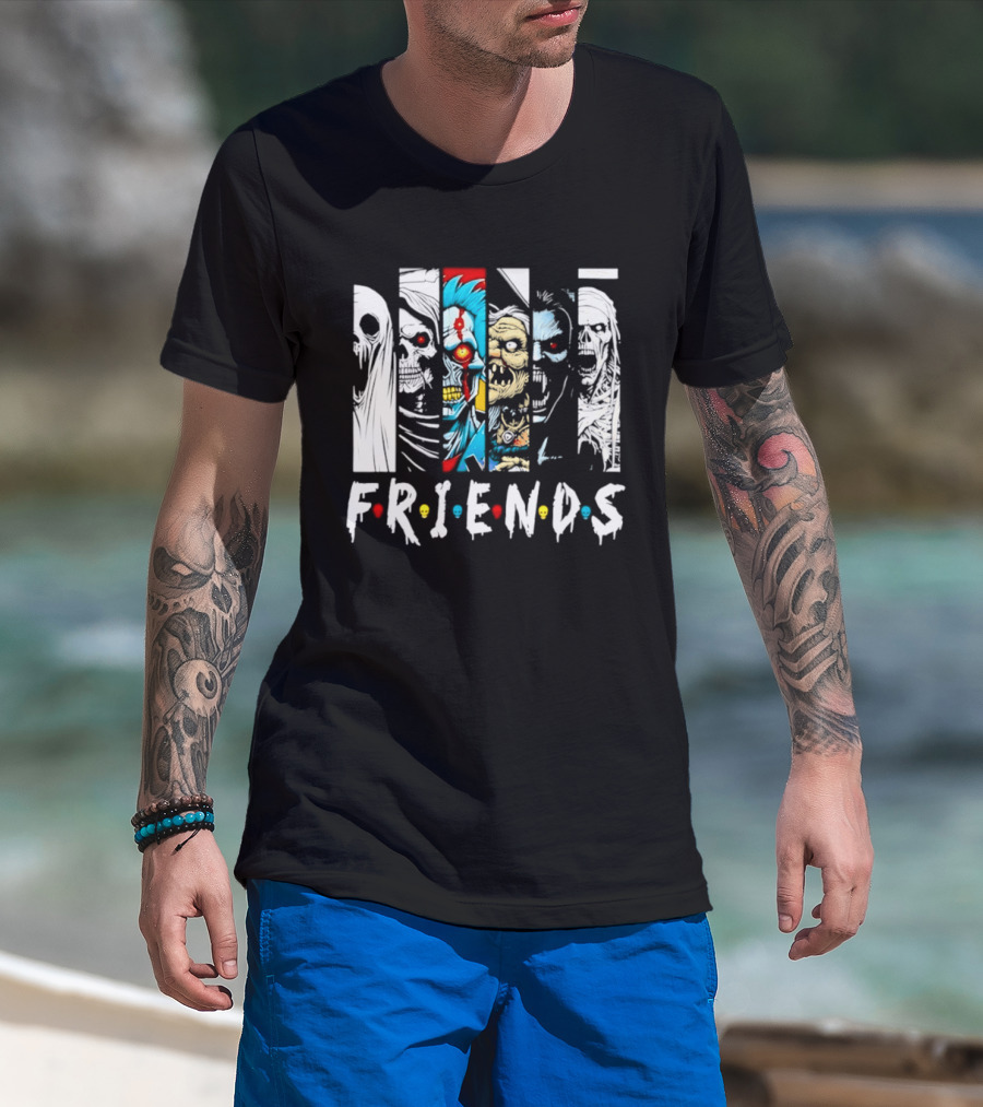 Friends Horror Movie Characters Halloween Scary Mask T-Shirt