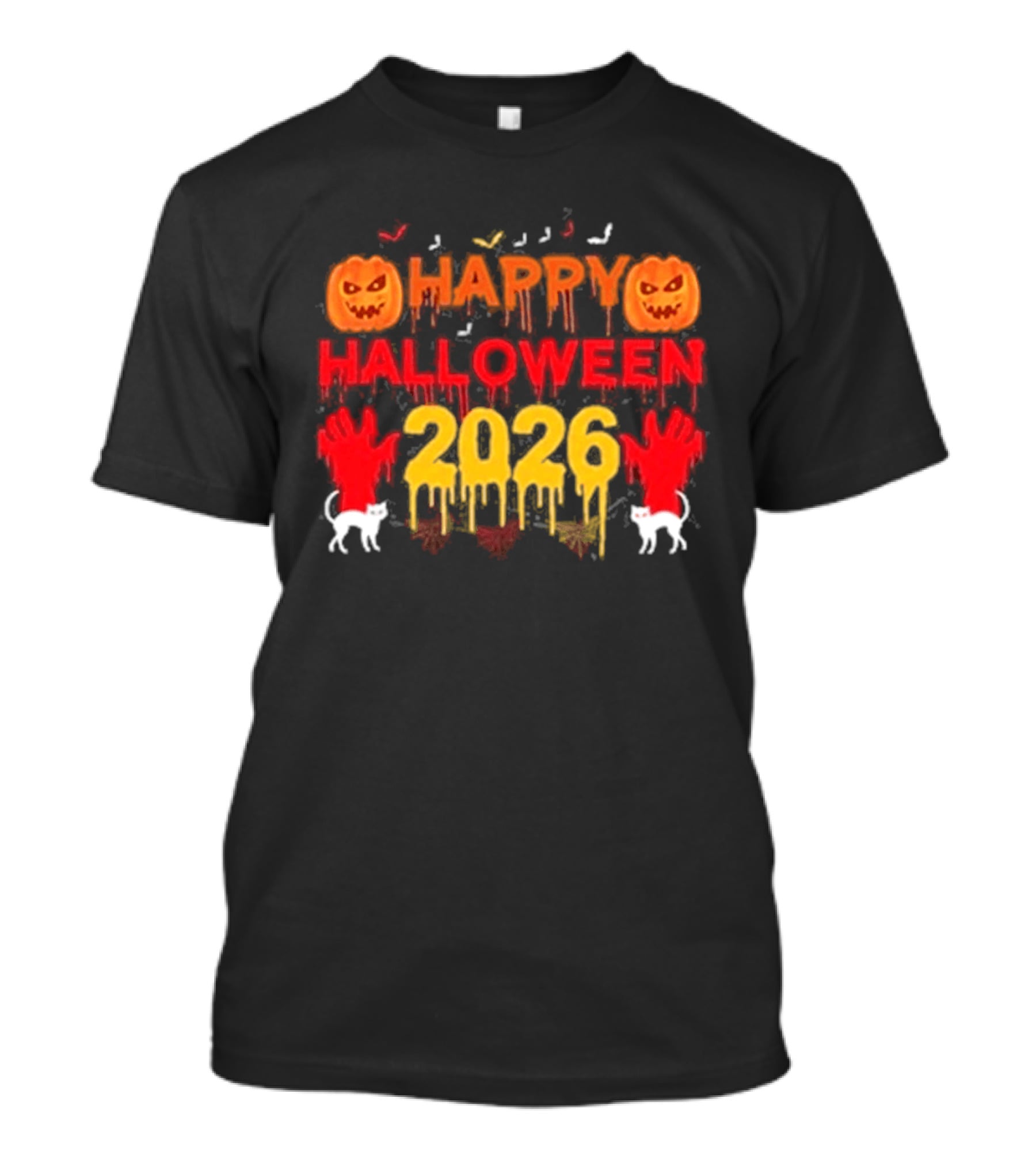 Happy Halloween 2026 Spooky Pumpkin Ghosts And Cats T-Shirt