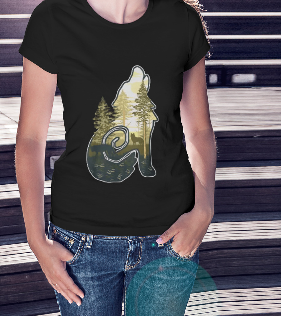 Wolf Howling Forest Scene Fahlo Nature Wildlife T-Shirt
