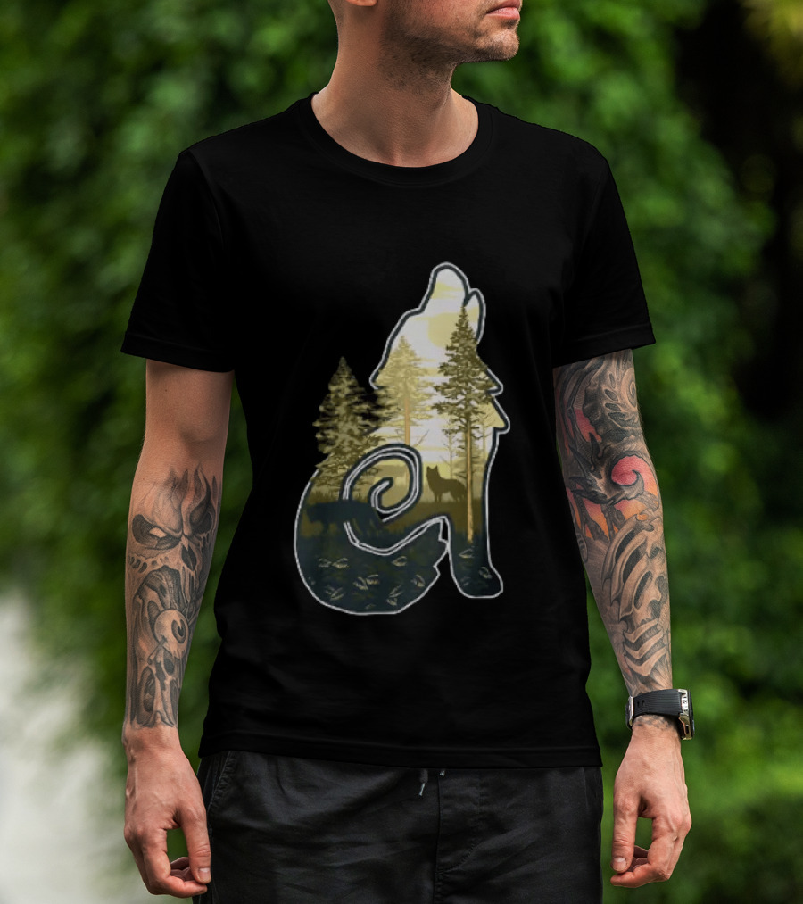 Wolf Howling Forest Scene Fahlo Nature Wildlife T-Shirt
