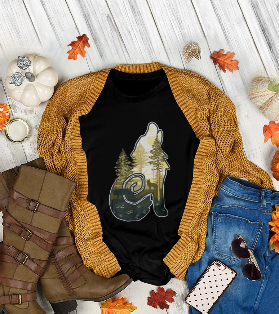 Wolf Howling Forest Scene Fahlo Nature Wildlife T-Shirt