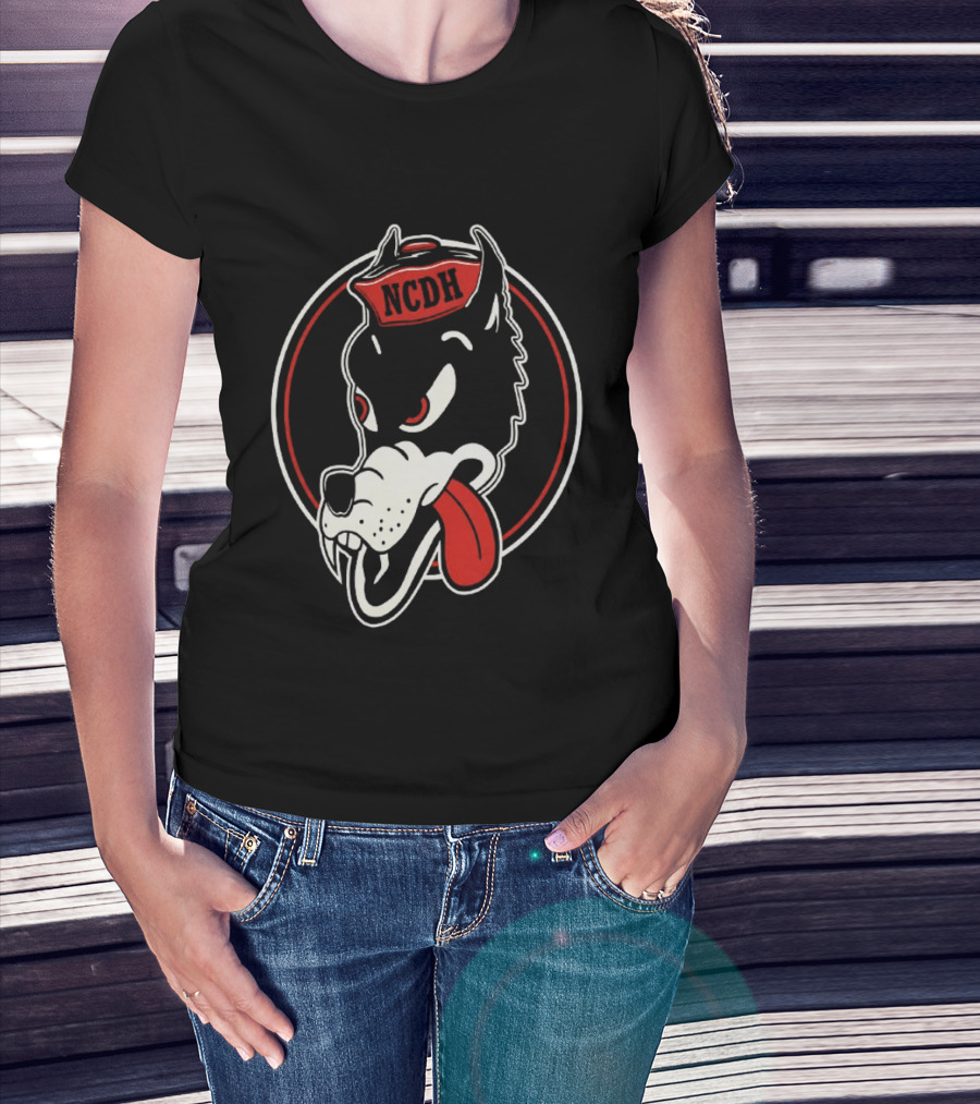 NCDH Wolf Cartoon Red Circle T-Shirt