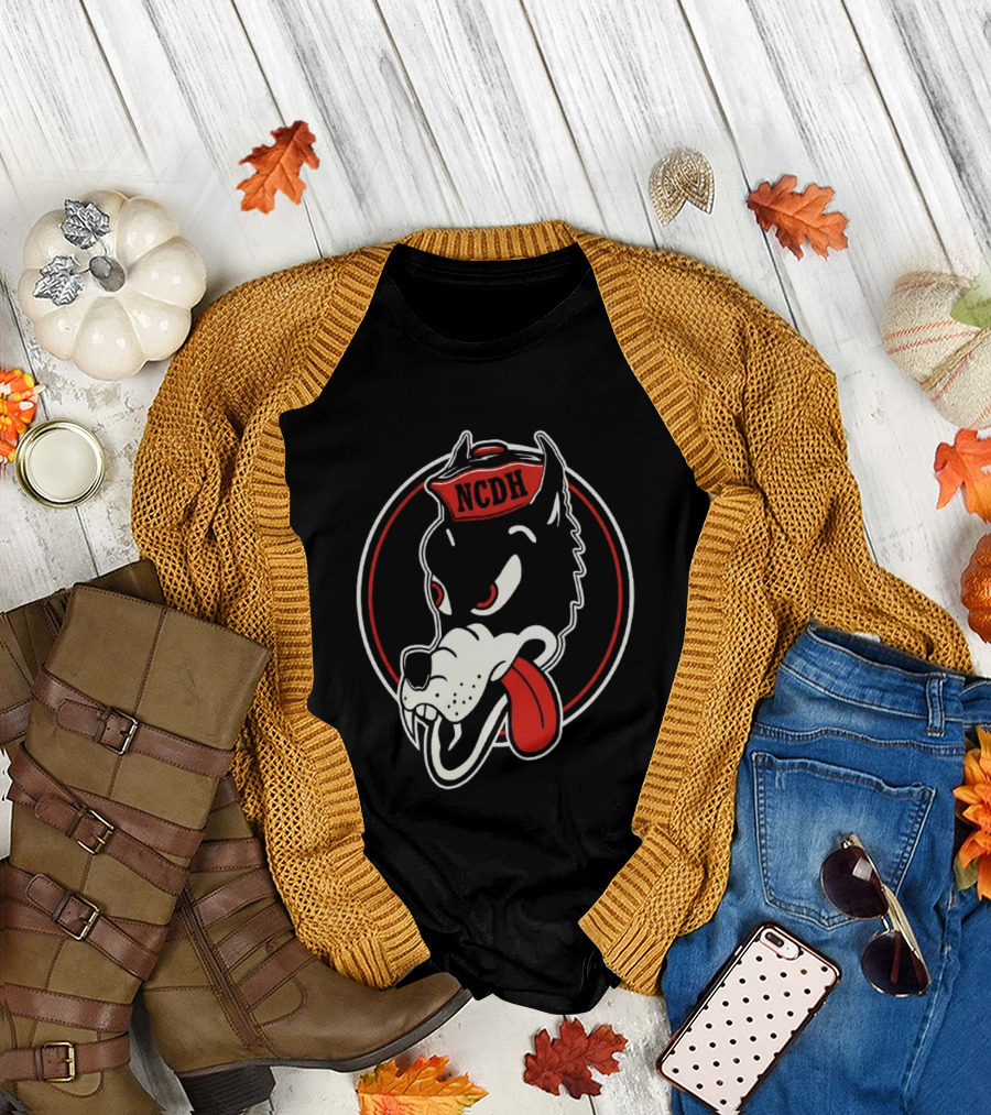 NCDH Wolf Cartoon Red Circle T-Shirt