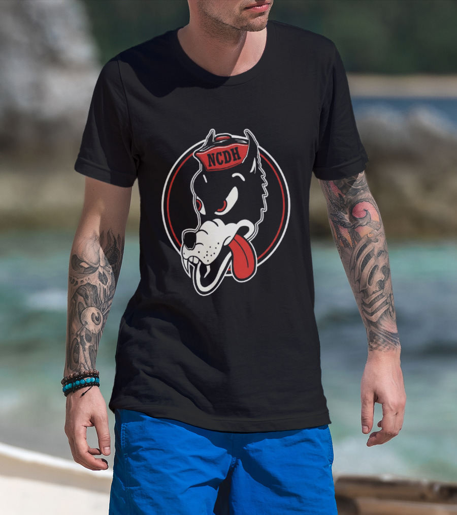 NCDH Wolf Cartoon Red Circle T-Shirt