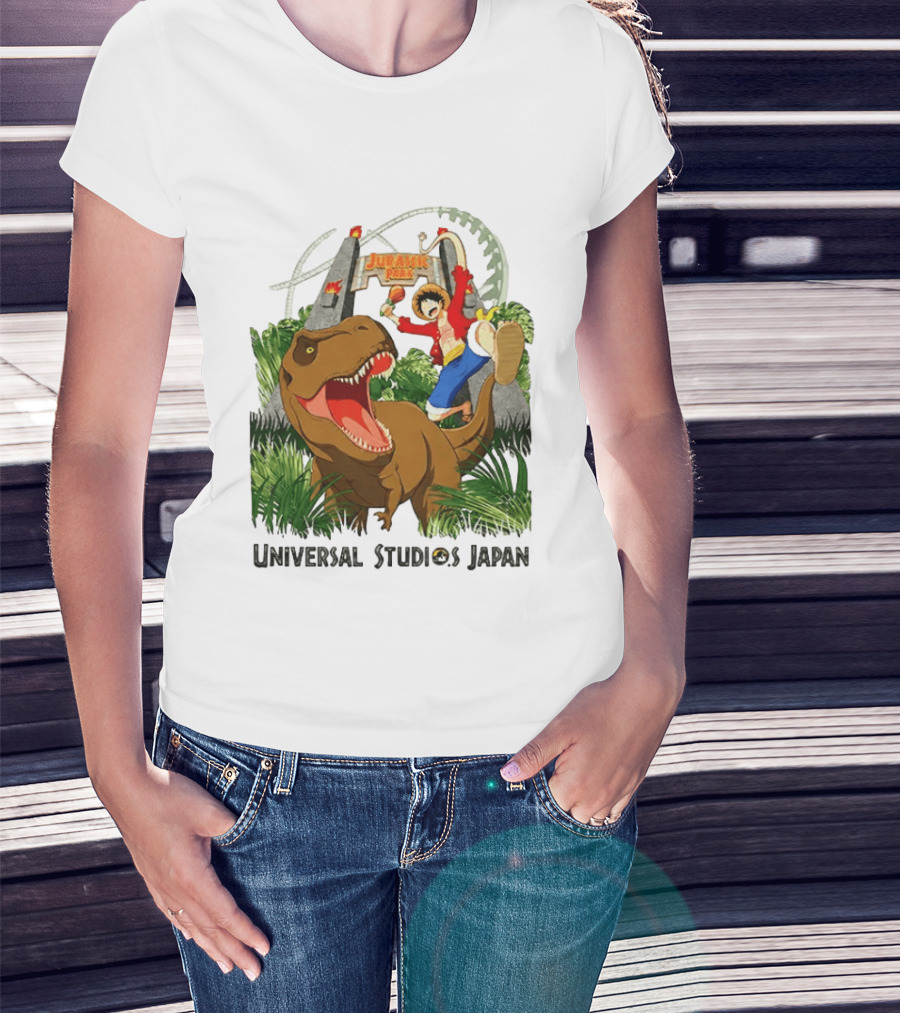 Universal Studios Japan One Piece Jurassic Park Luffy Riding Rex T-Shirt