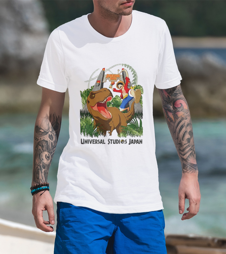 Universal Studios Japan One Piece Jurassic Park Luffy Riding Rex T-Shirt