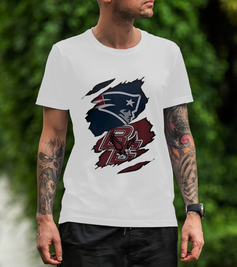 New England Patriots Boston College Eagles Ripped Collaboration T-Shirt