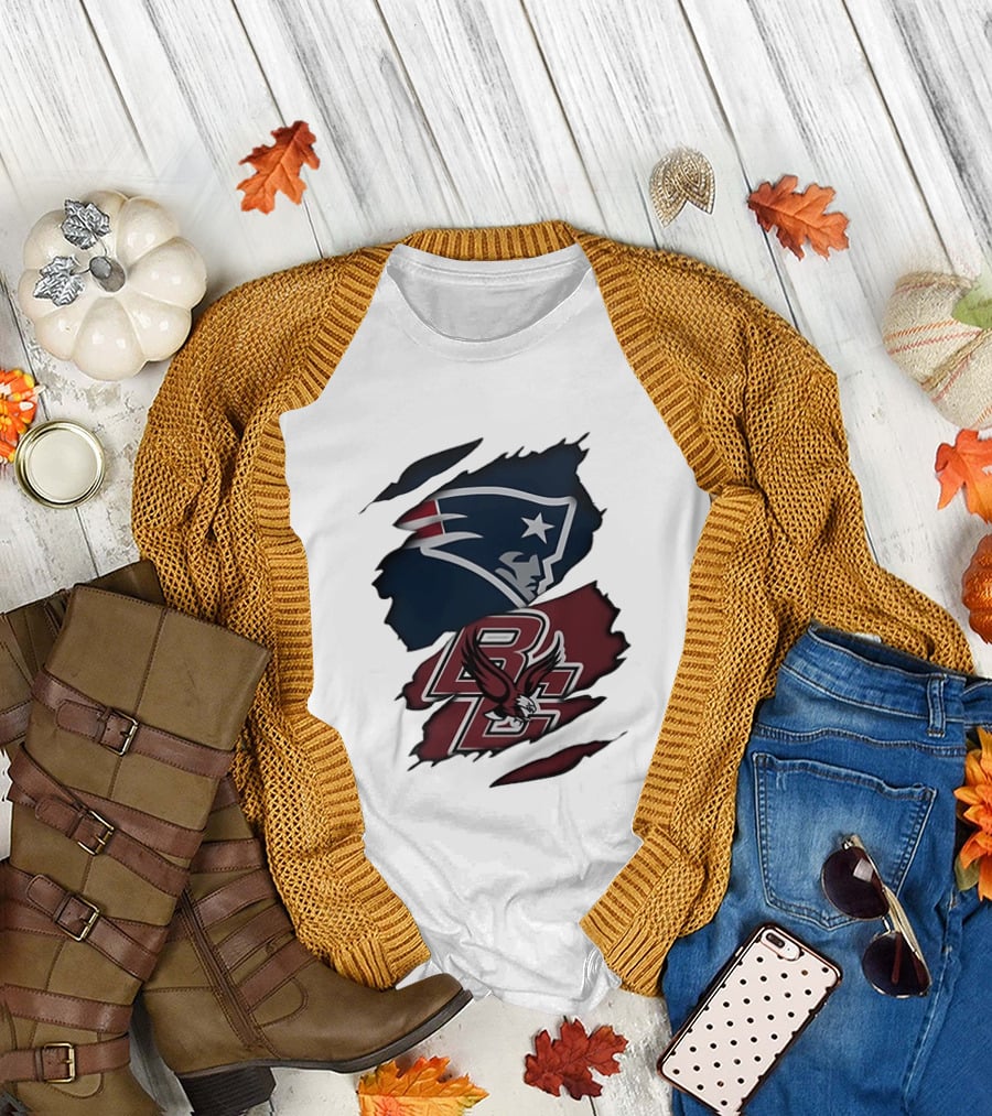 New England Patriots Boston College Eagles Ripped Collaboration T-Shirt