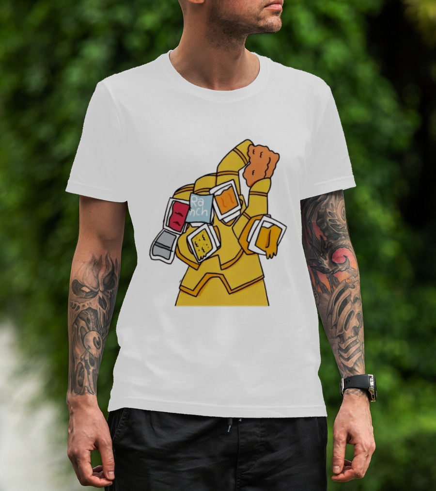 Infinity Gauntlet With Chicken Nugget And Sauce Containers Meme T-Shirt