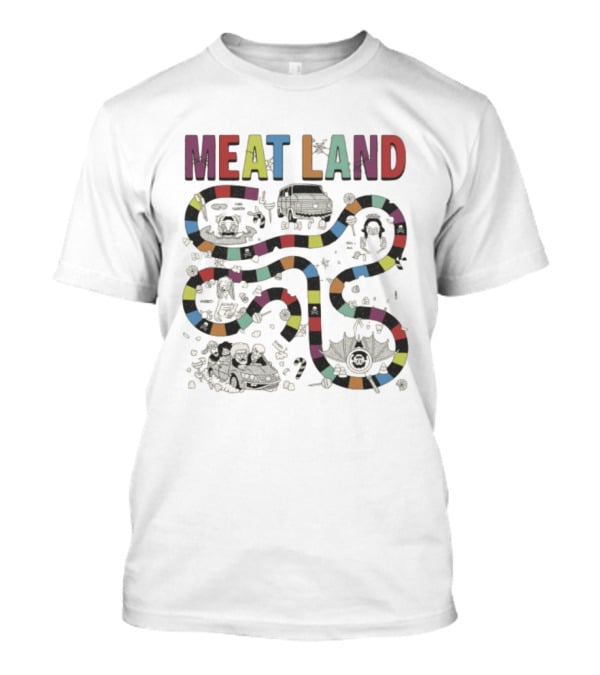 Meatcanyon Store Meat Land Off White Board Game Path Characters T-Shirt