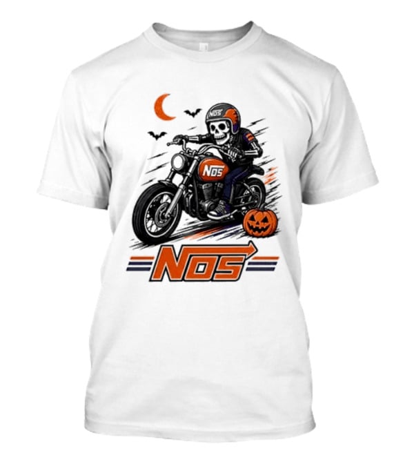 NOS Skeleton Biker Halloween Pumpkin Moon Bats T-Shirt