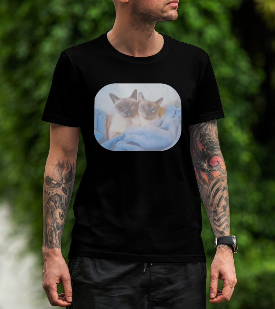 Siamese Cats Snuggling In Blue Blanket T-Shirt