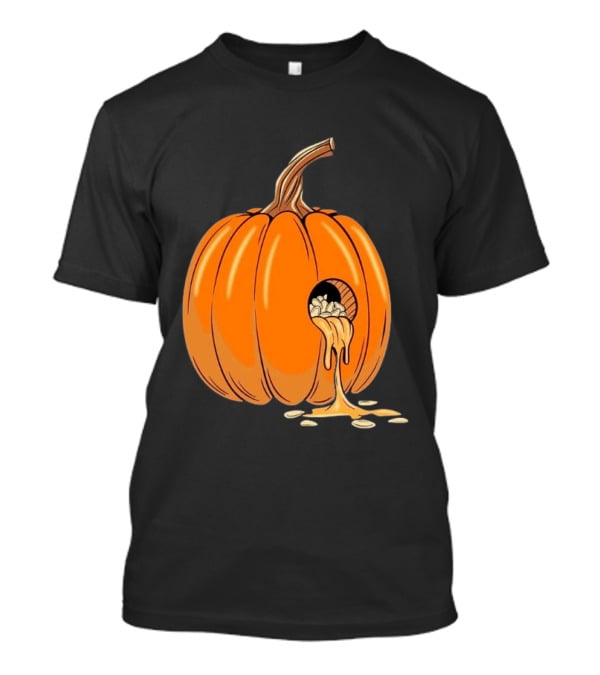 Gourdy Hole Halloween Pumpkin With Seeds Streaming Out T-Shirt