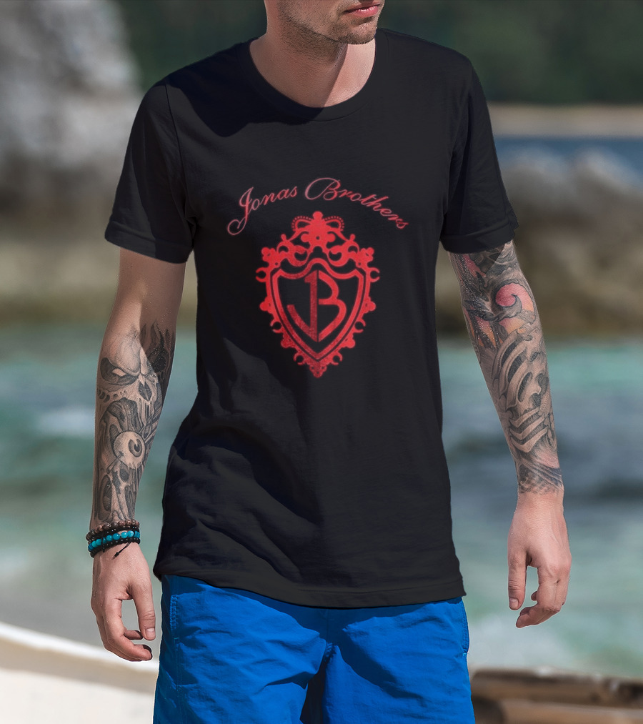 Jonas Brothers Burnin' Up JB Red Emblem Crest T-Shirt