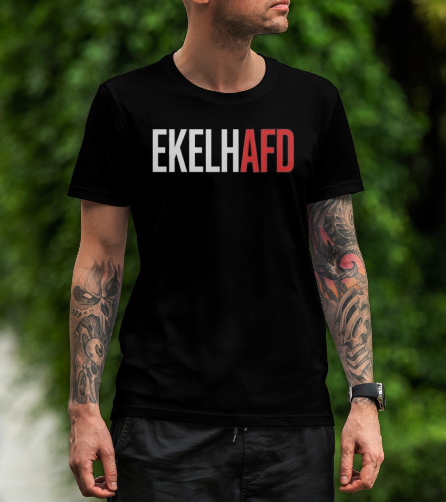 EKELHAFD Anti Far Right Statement Text Red White Contrast T-Shirt