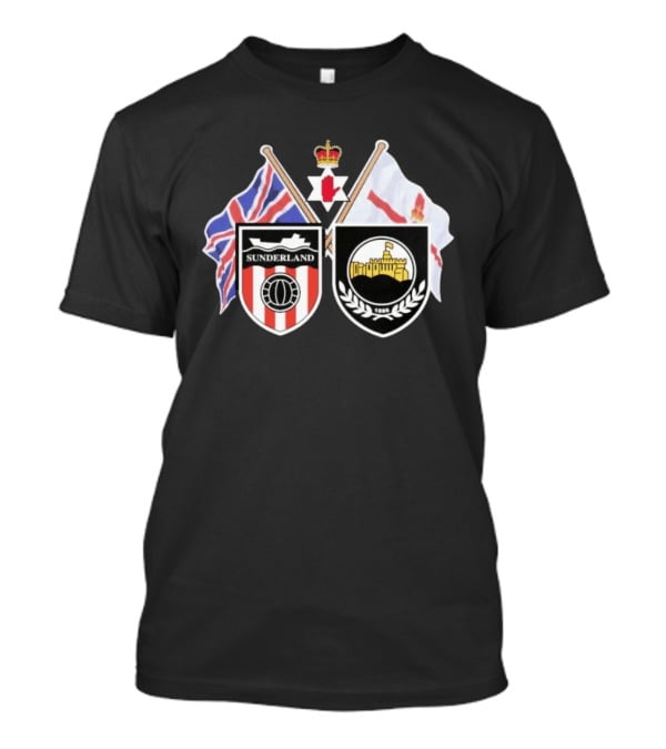 Sunderland And Linfield FC Crests Union Jack Northern Ireland Flags T-Shirt