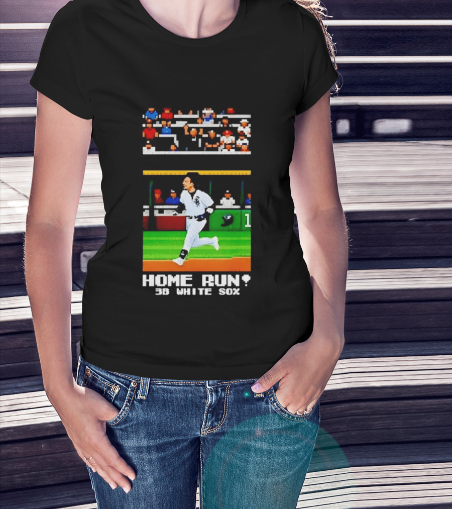 Yoan Moncada Home Run 3B White Sox Pixel Art Baseball Game Scene T-Shirt