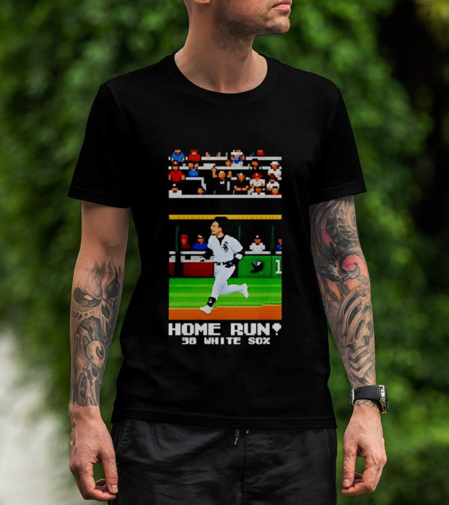 Yoan Moncada Home Run 3B White Sox Pixel Art Baseball Game Scene T-Shirt