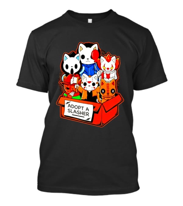 Adopt A Slasher Horror Movie Cat Characters Box Featuring Iconic Halloween Villains T-Shirt