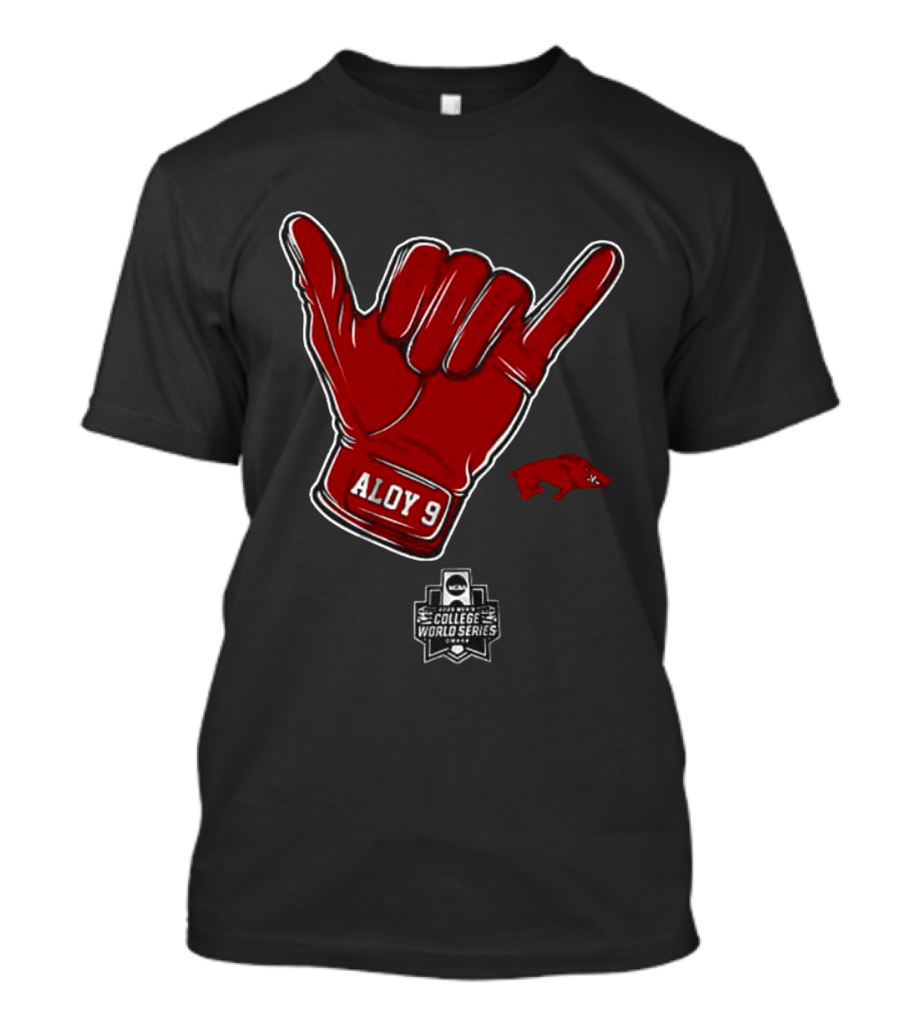 Arkansas Razorbacks Aloy 9 NCAA College World Series Shaka Gesture T-Shirt