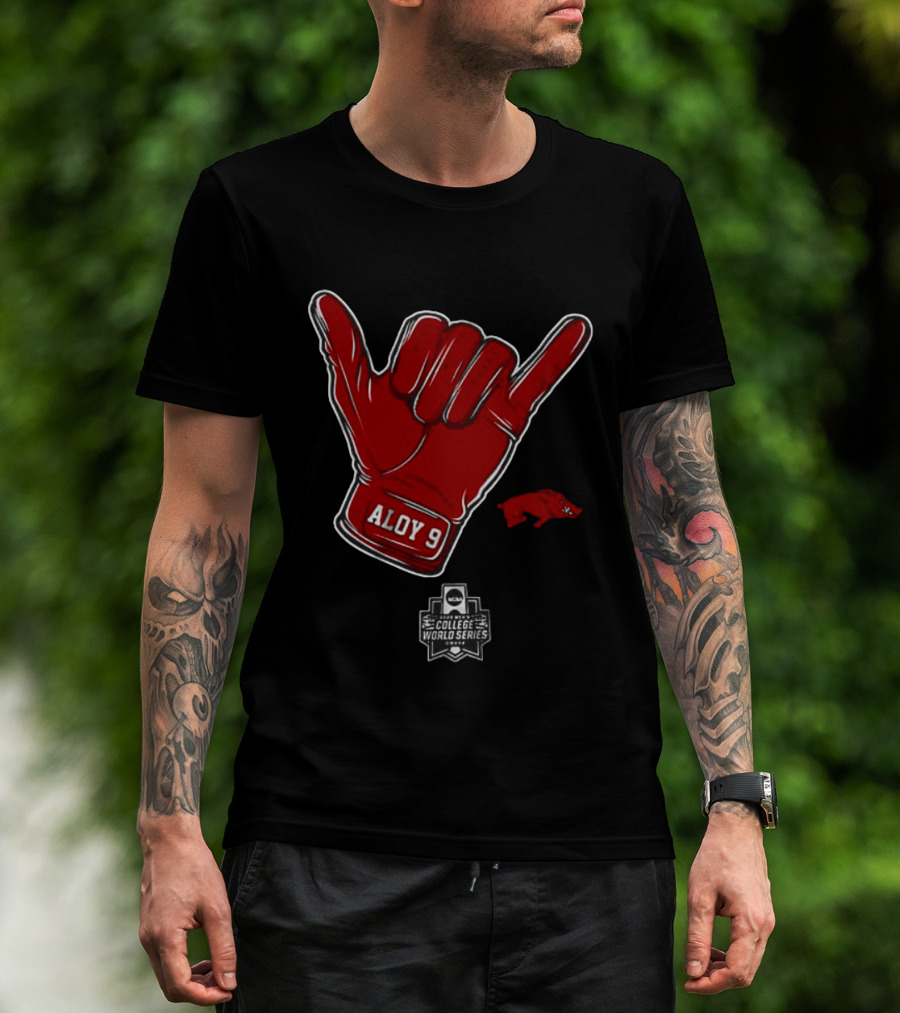 Arkansas Razorbacks Aloy 9 NCAA College World Series Shaka Gesture T-Shirt