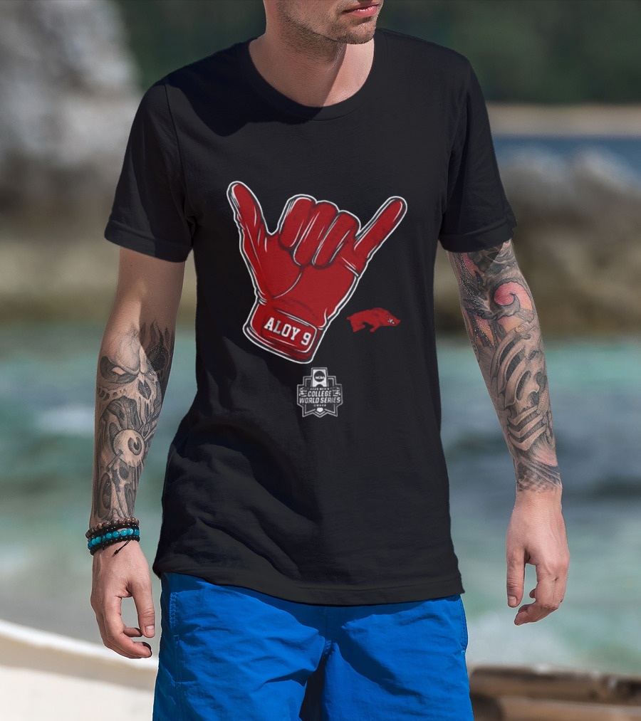 Arkansas Razorbacks Aloy 9 NCAA College World Series Shaka Gesture T-Shirt