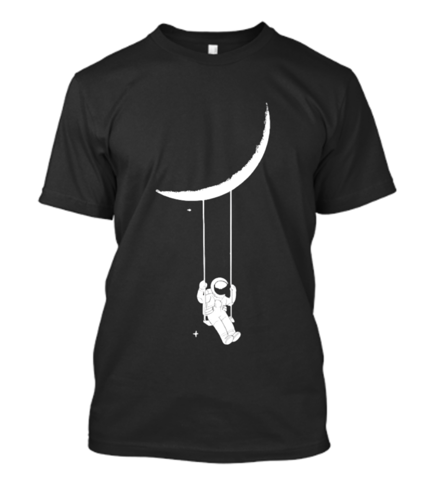 Astronaut Swinging On Crescent Moon Space Scene T-Shirt