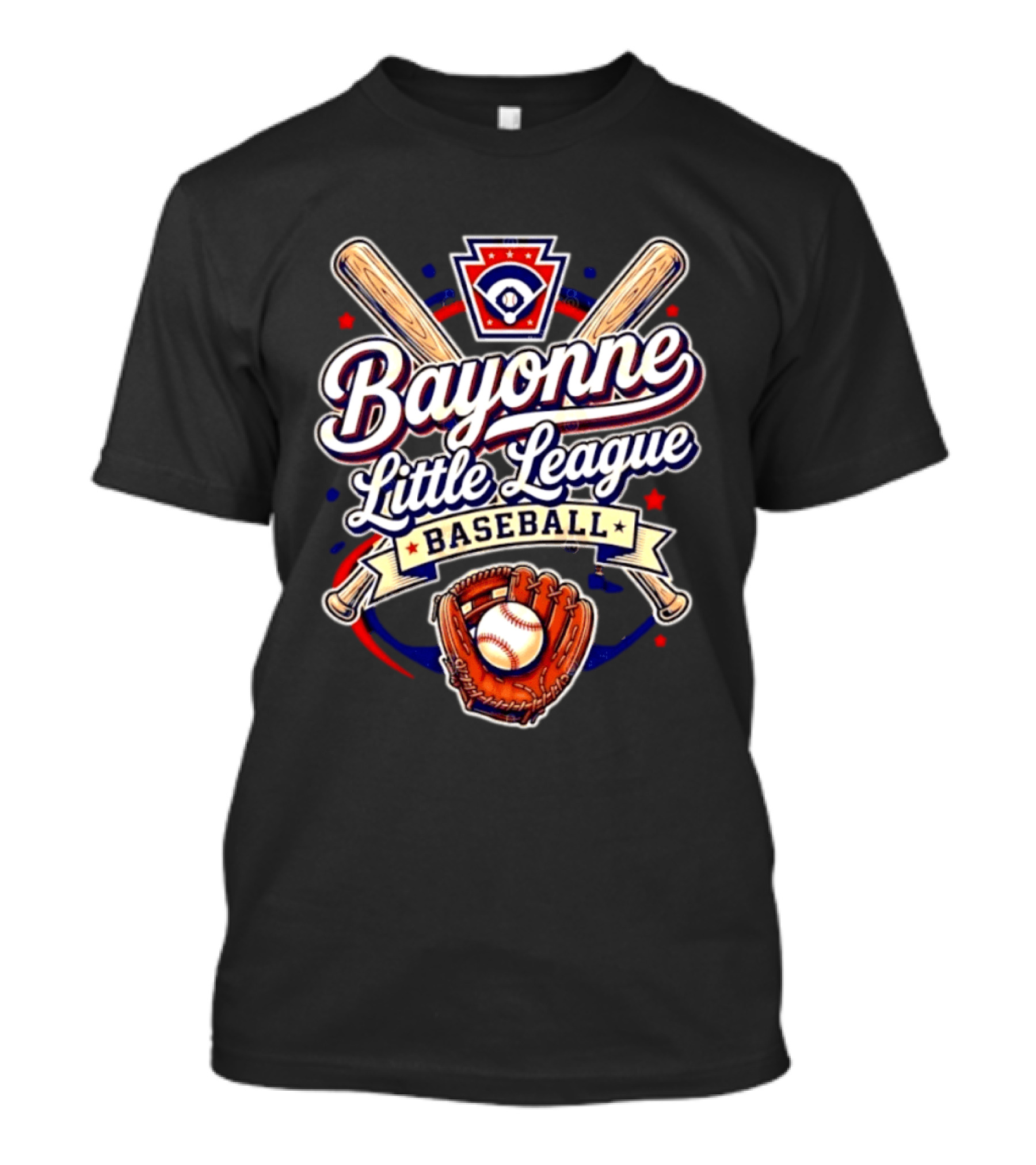 Bayonne Little League Baseball Youth Sports Emblem With Bats Glove And Ball T-Shirt