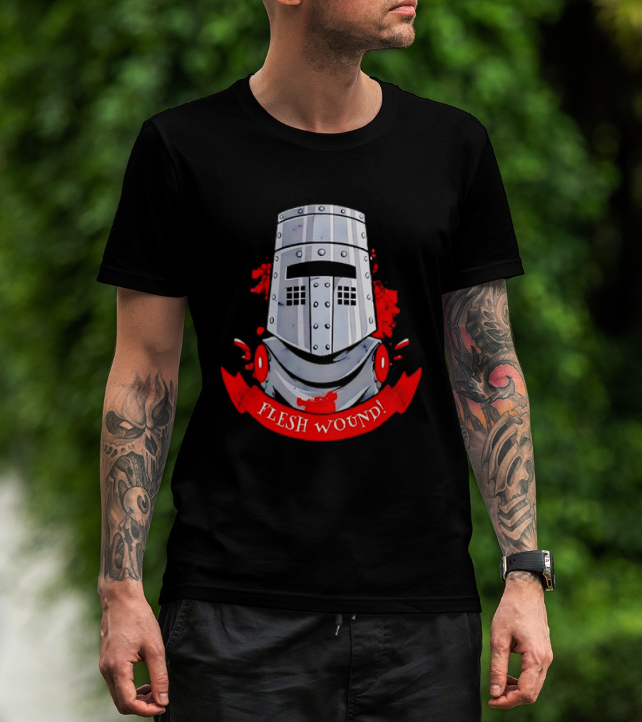 Black Knight Flesh Wound Helmet Monty Python Holy Grail T-Shirt