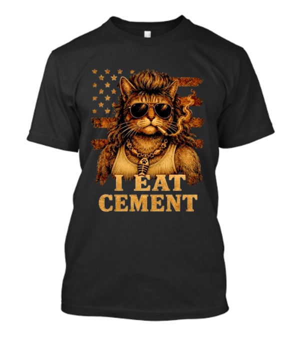 I Eat Cement Mullet Cat With Sunglasses And American Flag T-Shirt