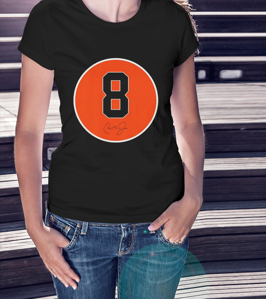Cal Ripken Jr Number 8 Baltimore Orioles Team Circle Orange T-Shirt